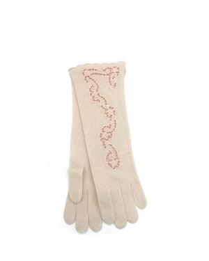 Portolano Cashmere Gloves With Embroidery Design - Natural
