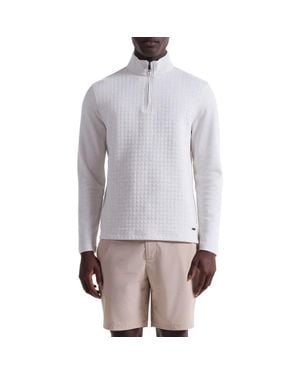 Bugatchi Waffle Quarter Zip Cotton Blend Pullover - Gray