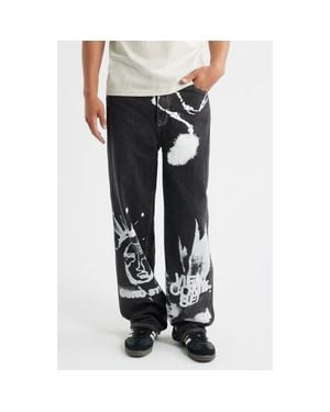 Saint Studio Medici Prato Graphic Baggy Jeans - Black