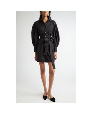Carolina Herrera Balloon Long Sleeve Stretch Cotton Shirtdress - Black
