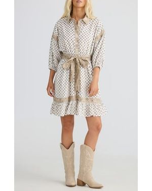 Talisman the Label Echo Print Tie Waist Shirtdress - Natural