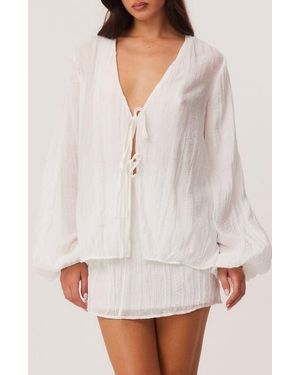 SNDY'S Brandi Oversize Crinkle Tie Front Top - White