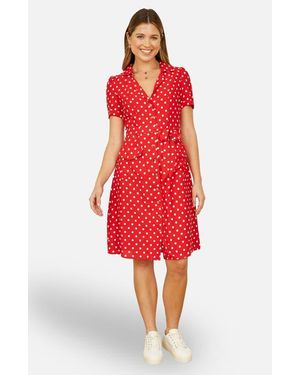 Yumi' Retro Shirt Polka Dot Dress - Red