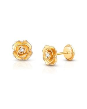 Tiny Blessings 14K Rose Radiance Cz Studs Screw Back Earrings - Metallic