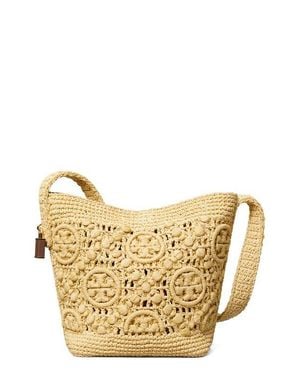 Tory Burch Lock T Monogram Crochet Slim Straw Shoulder Bag - Metallic