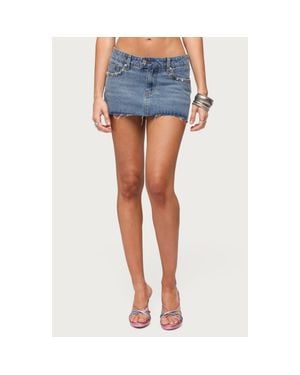 Edikted Avielle Studded Raw Hem Denim Miniskirt - Blue