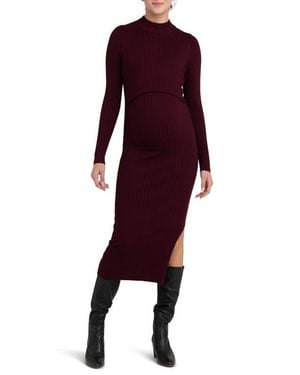Ripe Maternity Nella Long Sleeve Rib Maternity Dress - Red