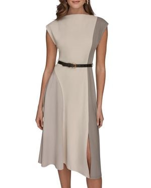 Donna Karan Colorblock Sleeveless Midi Dress - Natural