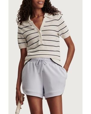 Varley Wren Stripe Cotton Blend Pointelle Polo Sweater - White