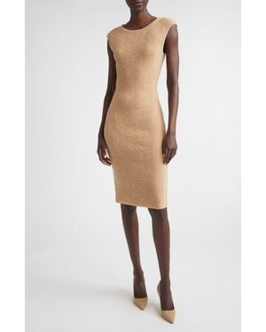 St. John Cotton & Wool Blend Tweed Sweater Dress - Natural
