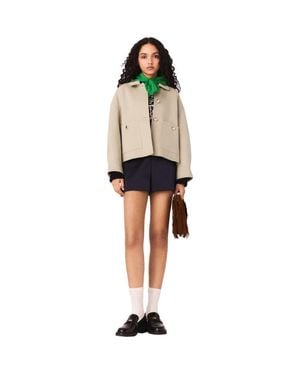 Maje Short Pleated-Back Wool Jacket - Natural