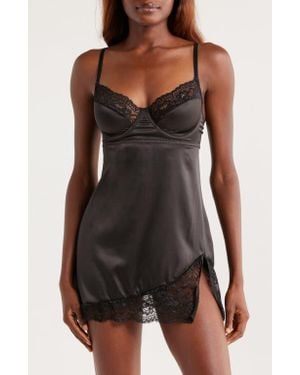 Coquette Ever After Stretch Satin Chemise - Black