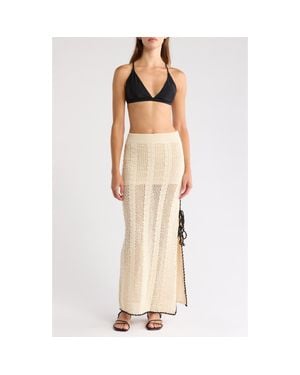 Elan Open Stitch Side Slit Cover-Up Maxi Skirt - Natural