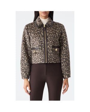 Mackage Lorah Leopard Print Wool & Alpaca Blend Crop Jacket - Black