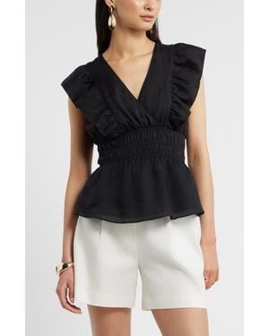 Nordstrom Smocked Waist Flutter Sleeve Peplum Top - Black
