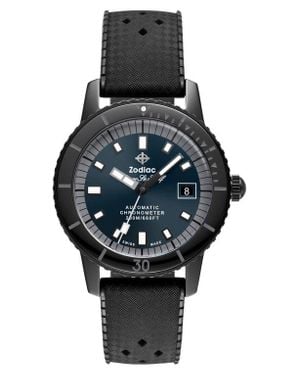 Zodiac Ceramic Compression Diver Automatic Rubber Strap Watch, 41Mm - Black