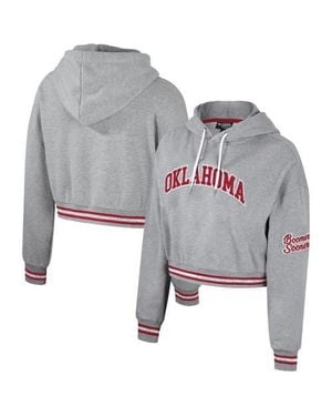 The Wild Collective Oklahoma Sooners Cropped Shimmer Pullover Hoodie - Gray