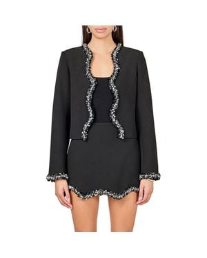 Endless Rose Rhinestone Detail Scallop Edge Jacket - Black