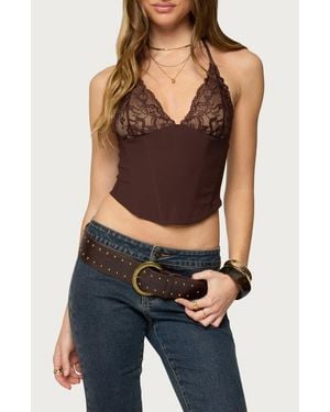 Edikted Ghita Lacy Crop Halter Corset Top - Blue