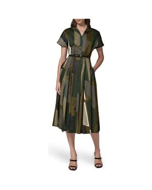 Donna Karan Short Sleeve Belted Shirtdress - Green