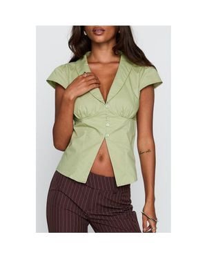 Princess Polly Crowd Control Split Front Button-Up Shirt - Green