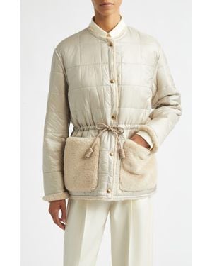 Moncler Tipule Box Quilted Down Jacket With Faux Fur Trim - Natural