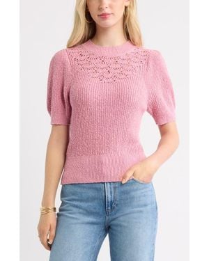 Treasure & Bond Pointelle Short Sleeve Cotton Sweater - Red