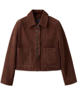 Mango Suede Button Front Crop Jacket - Brown