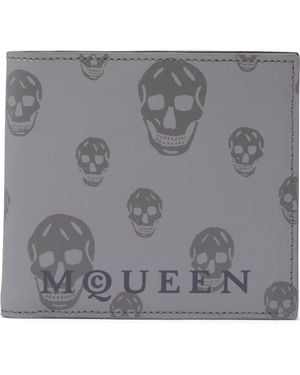 McQueen Skull Leather Bifold Wallet - Gray