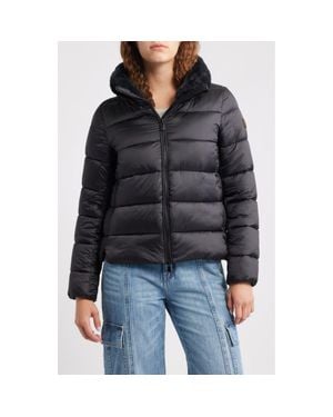 Save The Duck Mei Faux Fur Collar Waterproof Quilted Jacket - Black