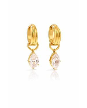 Kellery Cubic Zirconia Marquise Drop Stainless Steel Hoop Earrings - Metallic