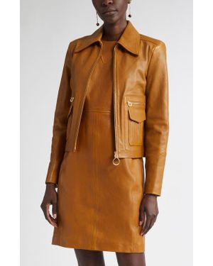 St. John Kristen Washed Leather Crop Jacket - Brown