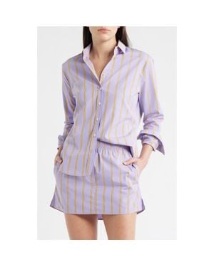 CISSA Slim Fit Stripe Cotton Button-Up Shirt - Purple