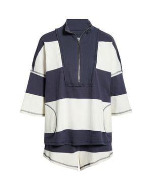 Free People Retro Rugby Half Zip Top & Shorts Set - Blue