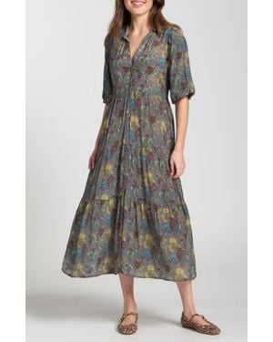 Apny Puff Sleeve Tiered Shirtdress - Multicolor