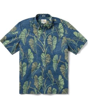 Reyn Spooner Trailing Taro Short Sleeve Cotton Blend Button-Down Shirt - Blue