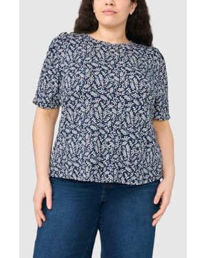 Halogen® Elastic Gathered Sleeve Top - Blue