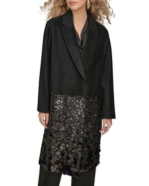 Donna Karan Sequin Wool Blend Longline Coat - Black