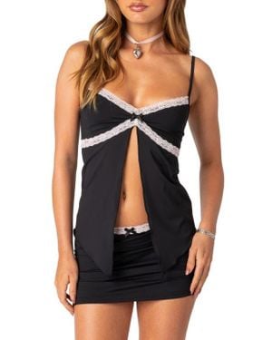 Edikted Sorely Lace Trim Split Front Camisole - Black
