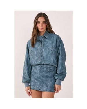 Nasty Gal Leather Studded Bomber Jacket - Blue