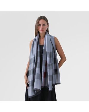Youzey Checkered & Trimmed Ultrasoft Lightweight Scarf - Blue