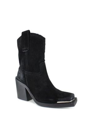 Zigi Suede Western Square-Toe Boots - Black