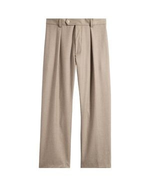BOSS Pleated Tan Wool Pants - Natural