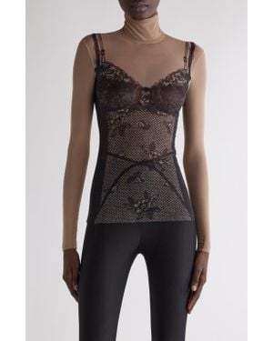 BALENCIAGA Trompe Loeil Lingerie トップス Balenciaga Trompe Oeil Lingerie Mesh Top in Gray | Lyst