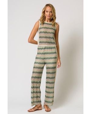 Central Park West Celine Crochet Knit Button-Back Shell - Multicolor