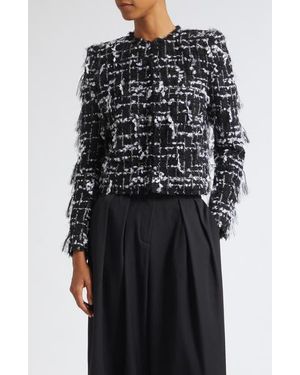 Balmain Check Fringe Tweed Crop Jacket - Black
