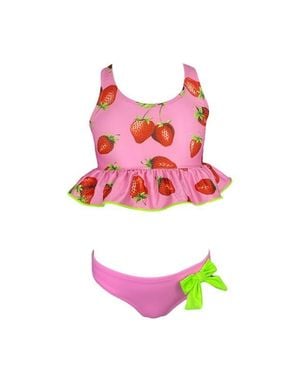 NESSI BYRD Kids' Strawberry Print Ruffle Two-Piece Swimsuit - Red