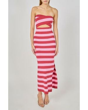 Endless Rose Striped Cutout Knit Maxi Dress - Red