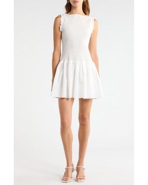 Wayf Esme Smocked Poplin Minidress - White