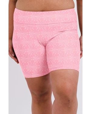 Calypsa Plus Size Mid-Thigh Swim Shorts - Pink